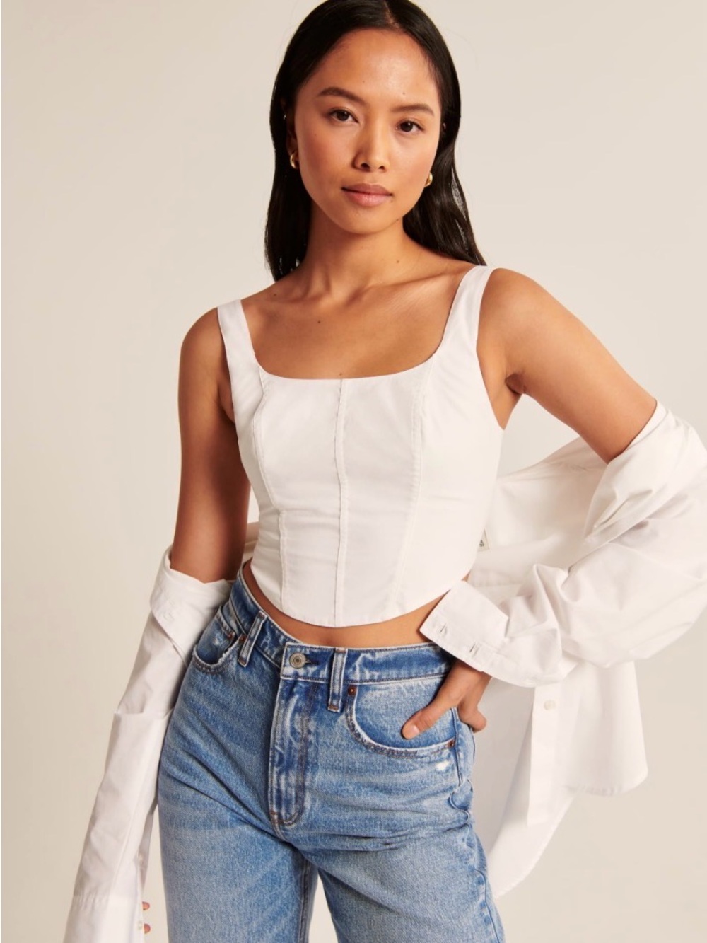 NWT Abercrombie & Fitch Light Blue Poplin Corset Tank Top Size Small